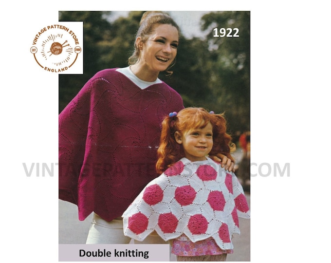 Ladies girls poncho crochet pattern, Ladies Womens girls 70s easy DK poncho crochet patterns - adult or child sizes - PDF download 1922