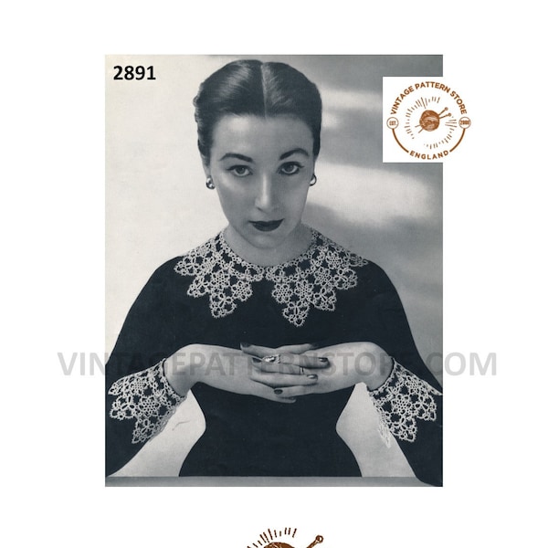 PDF tatting pattern, 30s lace collar & cuffs tatting patterns, Tatted lace 1930s collar and cuffs pattern - PDF Download 2891