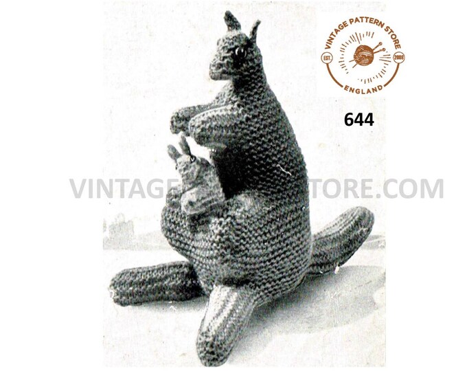 40s vintage retro 4 ply cuddly toy kangaroo and baby joey roo pdf knitting pattern Instant PDF download 644