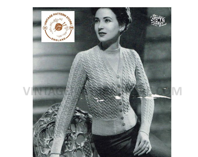Ladies Womens 30s vintage 3 ply V neck twist cable cabled raglan cardigan pdf knitting pattern 34" chest instant PDF Download 41