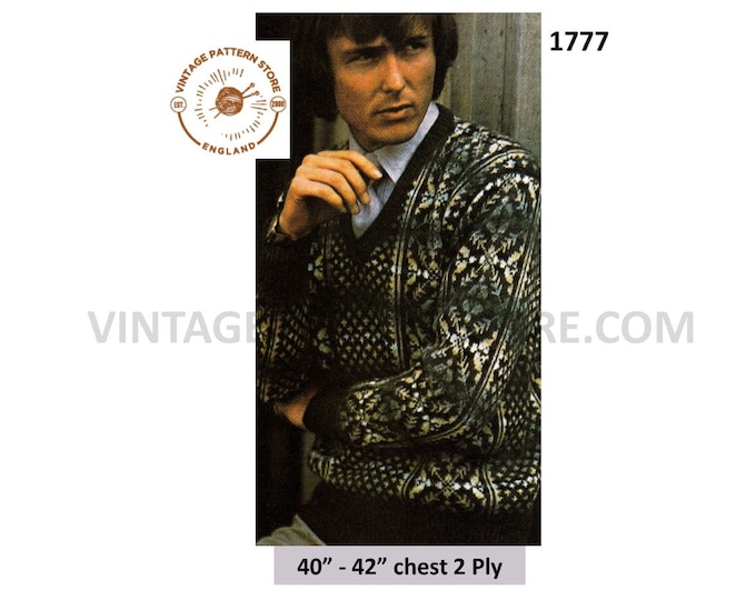 Mens Mans 70s vintage 2 ply Scottish gorse and heather fair isle raglan sweater jumper pdf knitting pattern 40" to 42" PDF download 1777