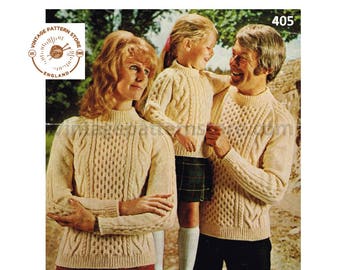 Aran Cable Sweater Knitting Pattern: Family Raglan Jumper (PDF Pattern) 24" - 42" Chest