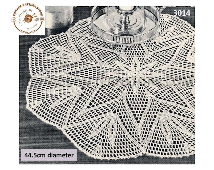 60s vintage circular round floral star lacy lace doily doilies table mat pdf crochet pattern 44.5cm diameter Instant PDF Download 3014