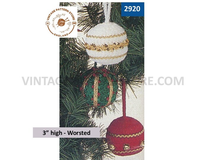 80s vintage easy to make worsted Christmas tree bauble decoration ornament pdf crochet pattern 3" High Instant PDF Download 2920