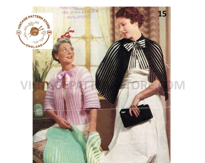 Ladies Womens 50s vintage 3 ply evening shawl cape & short sleeve bedjacket pdf knitting pattern 35" to 37" chest instant PDF Download 15