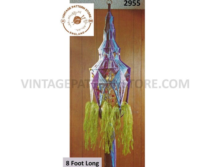 Large 70s vintage macrame plant hanger pdf macrame pattern, 70s vintage retro indoor garden gardening 8 Foot Long Instant PDF download 2955