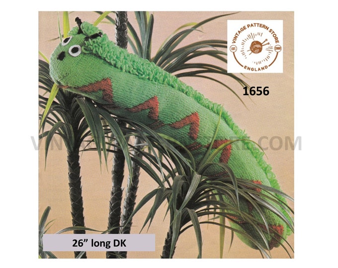 80s vintage retro DK cuddly toy caterpillar and draught excluder stopper pdf knitting pattern 26" long Instant PDF Download 1656