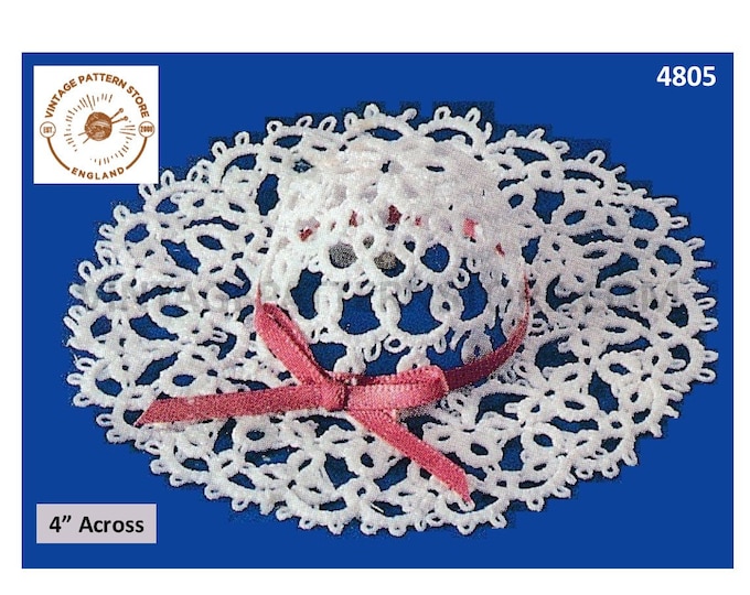 80s vintage tatted lace lacy hat Christmas tree ornament decoration pdf tatting pattern 4" diameter Instant PDF Download 4805