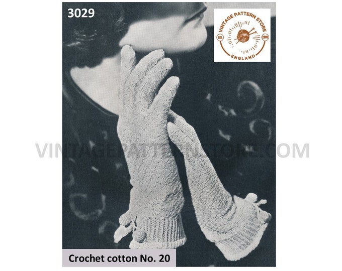 Ladies Womens 30s vintage gloves with cuffs and bobble trim pdf knitting pattern 6" palm size Instant PDF download 3029