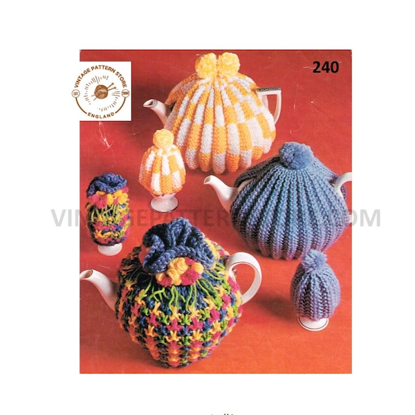 70s vintage retro easy to knit fluted floral and rib ribbed egg and tea cosy pdf knitting pattern Instant PDF download 240