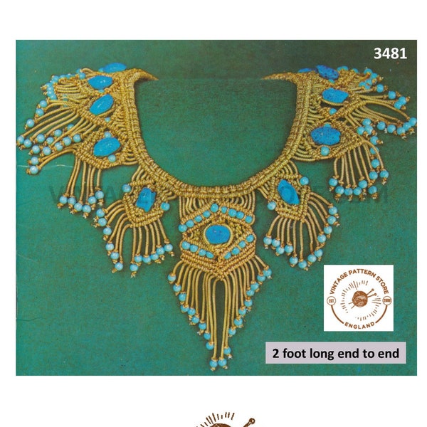Ladies Womens 70s vintage macrame necklace jewelry jewellery pdf macrame pattern 2 foot long end to end Instant PDF download 3481