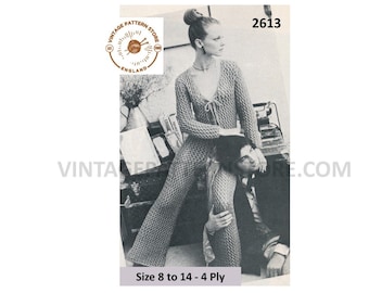70s Jumpsuit Crochet Pattern: Ladies' Flared Leg Catsuit size 8 to 14 (PDF Pattern)