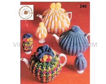 70s vintage retro easy to knit fluted floral and rib ribbed egg and tea cosy pdf knitting pattern Instant PDF download 240