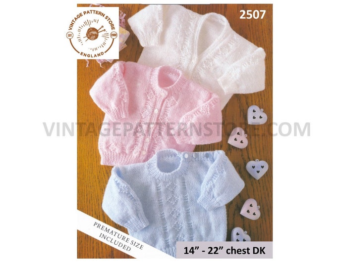 Premature Preemie Baby Babies V or round neck DK cardigan sweater jumper pdf knitting pattern 14" to 22" chest Instant PDF download 2507