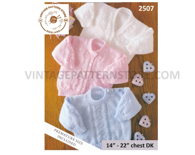 Premature Preemie Baby Babies V or round neck DK cardigan sweater jumper pdf knitting pattern 14" to 22" chest Instant PDF download 2507