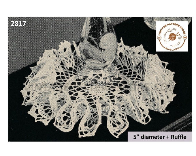 Small ruffle edge doily crochet pattern, 40s crochet doily patterns, Wheel and lattice doily patterns - 5" diameter - PDF download 2817