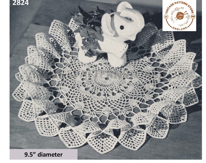 Floral doily crochet patterns, 40s crochet doily patterns,  Foxglove wheel & scallop lace doily pattern - 9.5" diameter - PDF download 2824