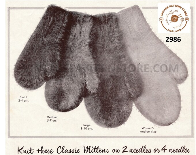 Ladies girls angora mittens knitting pattern, Ladies Womens Girls 50s angora mittens pattern  - One Size Adult - PDF download 2986