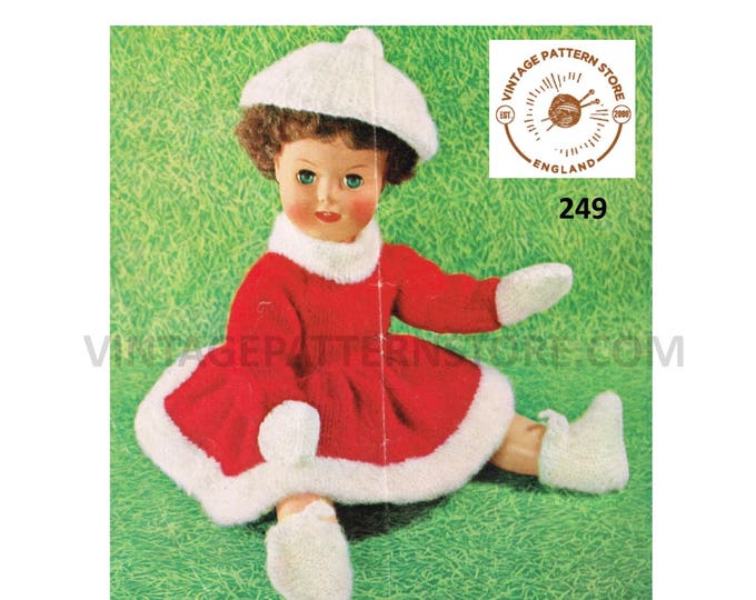 70s Vintage 18" DK dolls Clothes ice skating dress cap hat boots and mittens pdf knitting pattern Instant PDF download 249