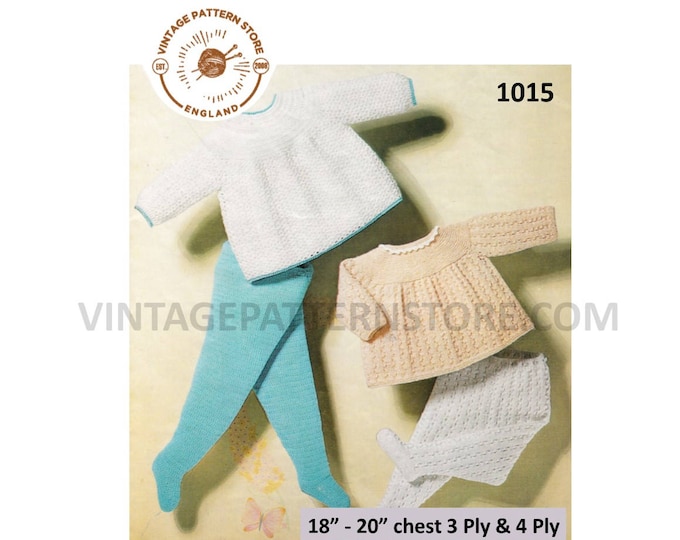 Baby Babies 60s vintage 3 ply or 4 ply angel top and leggings pram set pdf knitting pattern 18" to 20" chest Instant PDF download 1015