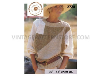 90s Dolman Sleeve Sweater Knitting Pattern, DK, 30-42" Bust (PDF Pattern)