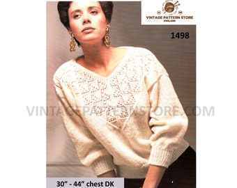 90s Lacy Yoke Dolman Sweater Knitting Pattern (PDF Download) 30"-44" Bust