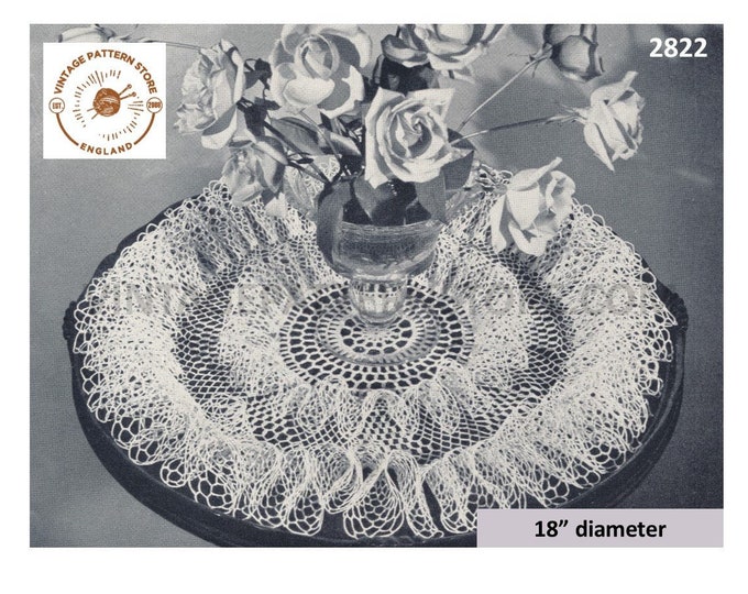 Ruffle edge doily crochet patterns, 40s crochet doily patterns, Circular lattice lace doily patterns - 18" diameter - PDF download 2822