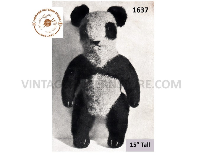 40s vintage cuddly toy baby panda teddy bear pdf knitting pattern 15" Tall Instant PDF Download 1637