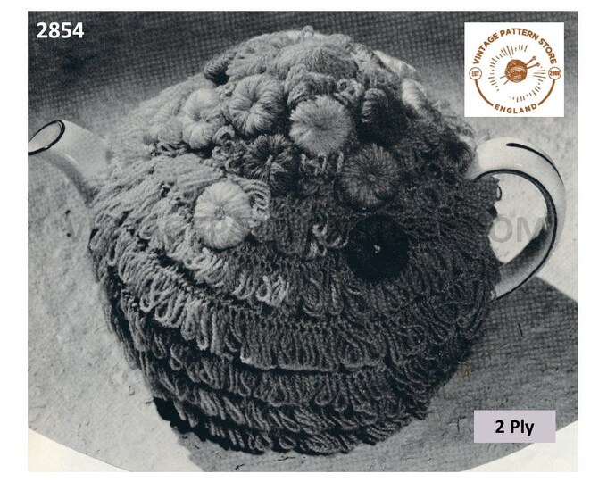 30s vintage 2 ply floral topped loopy loop stitch tea cosy pdf crochet pattern Medium Size Instant PDF download 2854