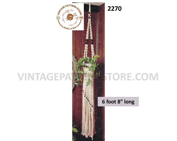 70s vintage easy to follow macrame plant hanger pdf macrame pattern, Indoor retro vintage garden gardening 6 foot 8" long PDF download 2270