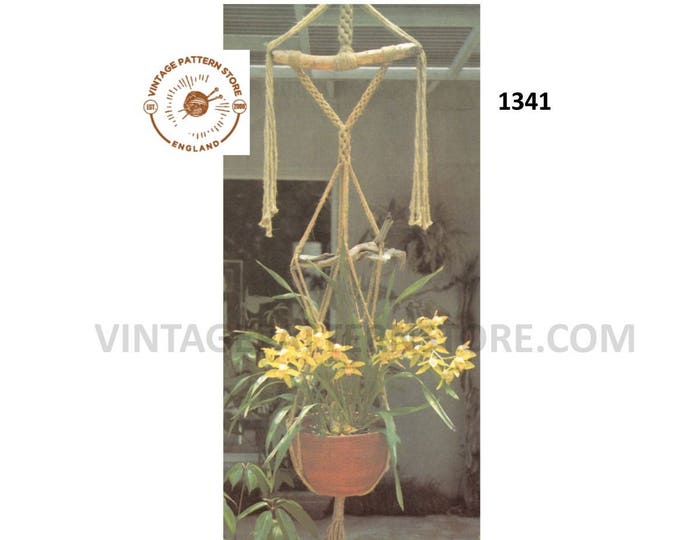 70s vintage easy to make macrame plant hanger pdf macrame pattern, 70s vintage retro indoor garden gardening Instant PDF download 1341