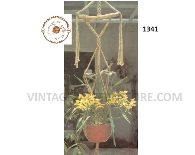 70s vintage easy to make macrame plant hanger pdf macrame pattern, 70s vintage retro indoor garden gardening Instant PDF download 1341