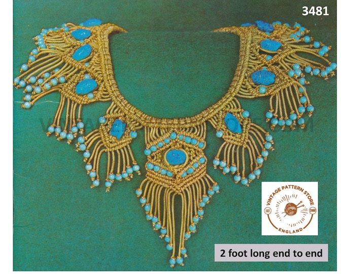 Ladies Womens 70s vintage macrame necklace jewelry jewellery pdf macrame pattern 2 foot long end to end Instant PDF download 3481