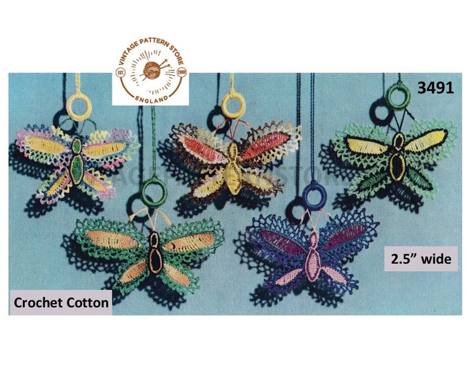 50s vintage butterfly butterflies Christmas decoration ornament pdf crochet pattern Instant PDF Download 3491