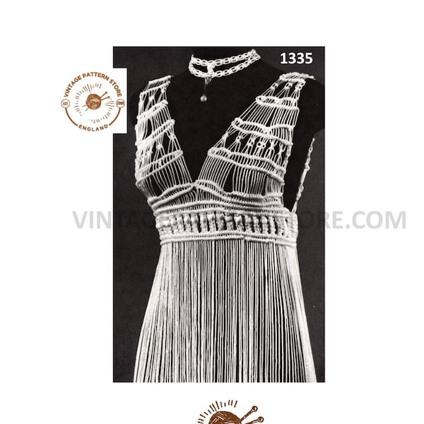 Ladies Womens 70s macrame dress over-dress bodice pdf pattern Makes To Any Size Instant PDF download 1335