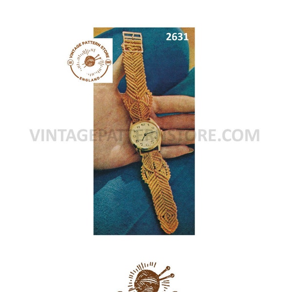 Ladies Womens 70s vintage macrame watch strap pdf macrame pattern Instant PDF download 2631