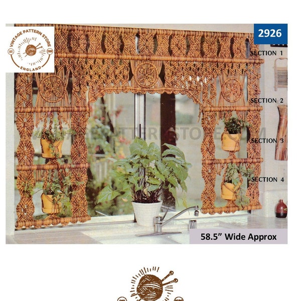 Patrón Macrame años 70, Patrón visillo Macrame, Patrón percha planta Macrame, Patrón percha maceta Macrame - Descargar PDF 2926