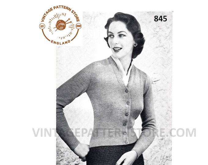 Ladies Womens 50s vintage 3 ply V or round neck raglan cardigan & sweater jumper twin set pdf knitting pattern 34" to 42" PDF download 845