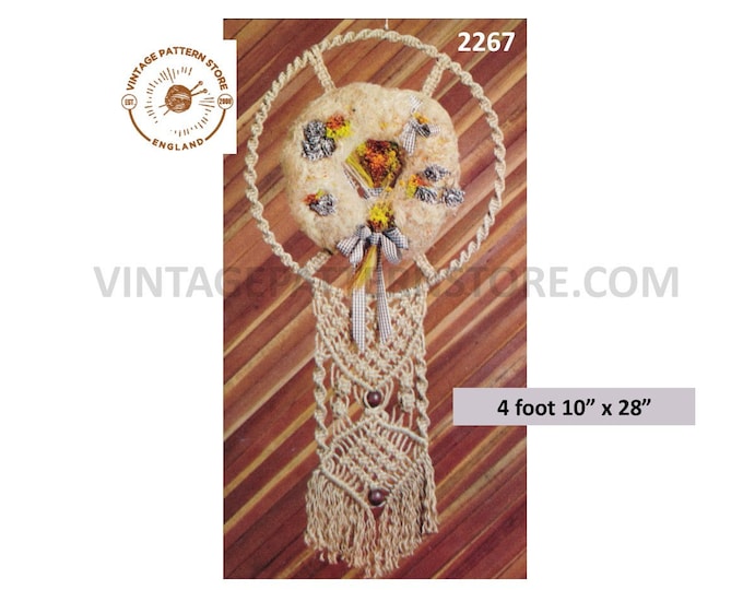 70s vintage easy to make macrame wall hanging pdf macrame pattern 4 foot 10" by 28" Instant PDF download 2267