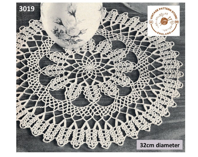 60s vintage circular round lacy lace doily doilies table mat pdf crochet pattern 32cm diameter Instant PDF Download 3019