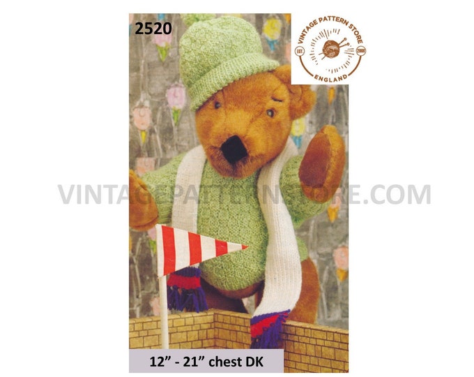 90s vintage DK Teddy Bear clothes sweater hat and scarf pdf knitting pattern 12" to 21" chest Instant PDF download 2520