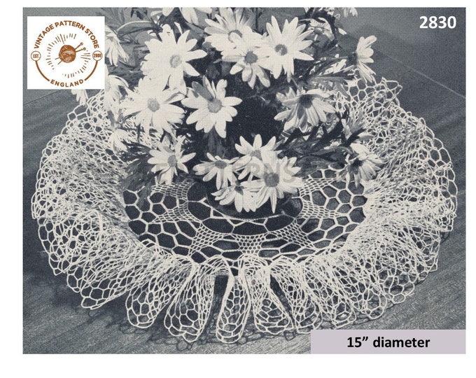 40s doily crochet patterns, Ruffle edge doily patterns, 40s vintage circular lace doily pattern - 15" diameter - PDF download 2830