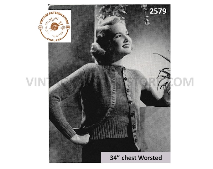 Ladies Womens 30s easy to knit worsted twin set round neck raglan cardigan & sweater jumper pdf knitting pattern 34" chest Download 2579