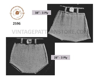 Mens 40s Vintage Swim Trunks Knitting Pattern, 28 & 38" Waist (PDF Pattern)
