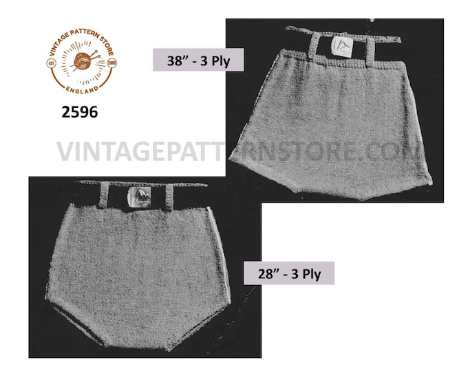 Mens Mans 40s vintage easy to knit 3 ply swimming costume bathing suit swim trunks pdf knitting pattern 28" & 38" waist PDF download 2596