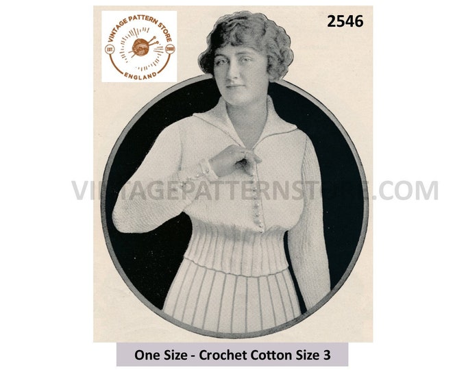 Ladies Womens Edwardian shirt neck collared mock buttoned sweater jumper pdf knitting pattern PDF download 2546