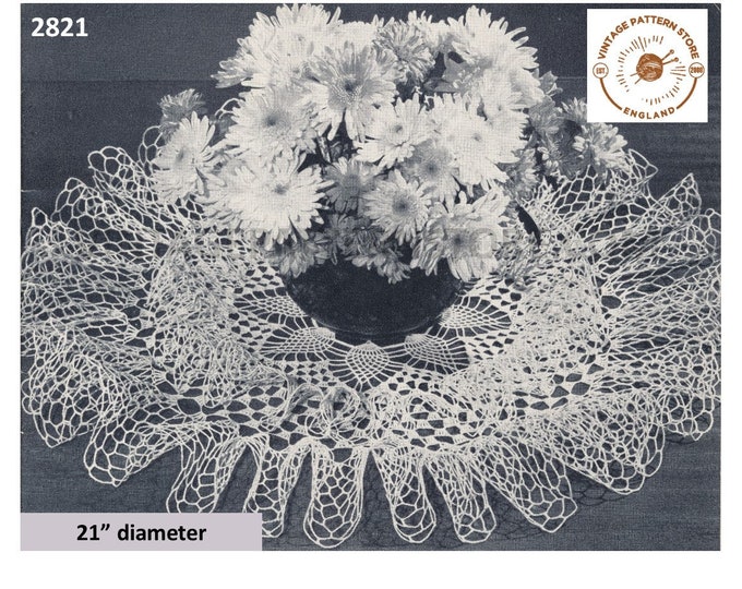 Large ruffle doily crochet pattern, 40s crochet doily patterns, Vintage Floral doily pattern - 21" diameter - PDF download 2821