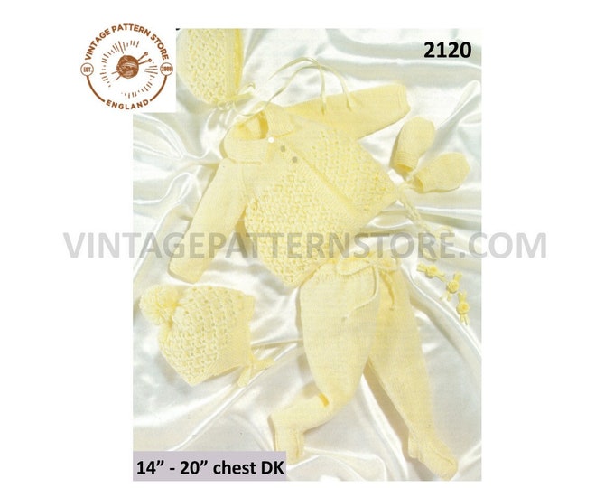 Premature Preemie Baby Babies pram set matinee coat jacket leggings bonnet mittens helmet pdf knitting pattern 14" to 20" PDF Download 2120