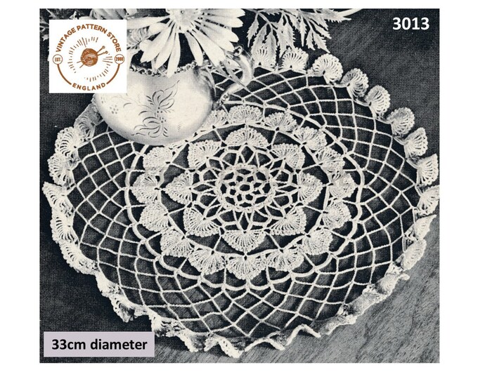 60s vintage circular round shell edge lacy lace doily doilies pdf crochet pattern 33cm diameter Instant PDF Download 3013