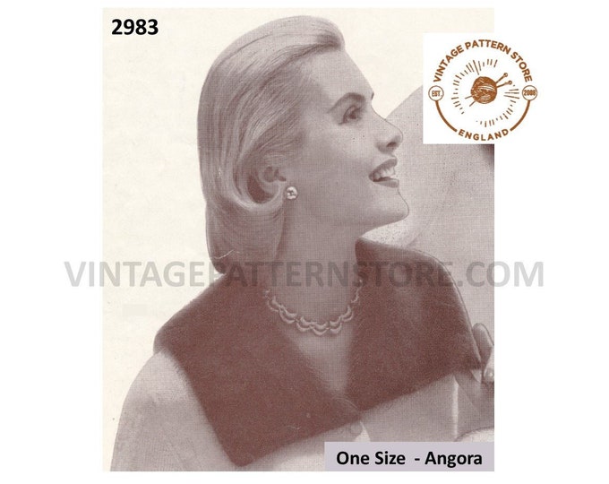 Ladies 50s collar knitting pattern, Ladies Womens 50s V neck angora collar pattern, 1950s angora patterns - One Size- PDF download 2983